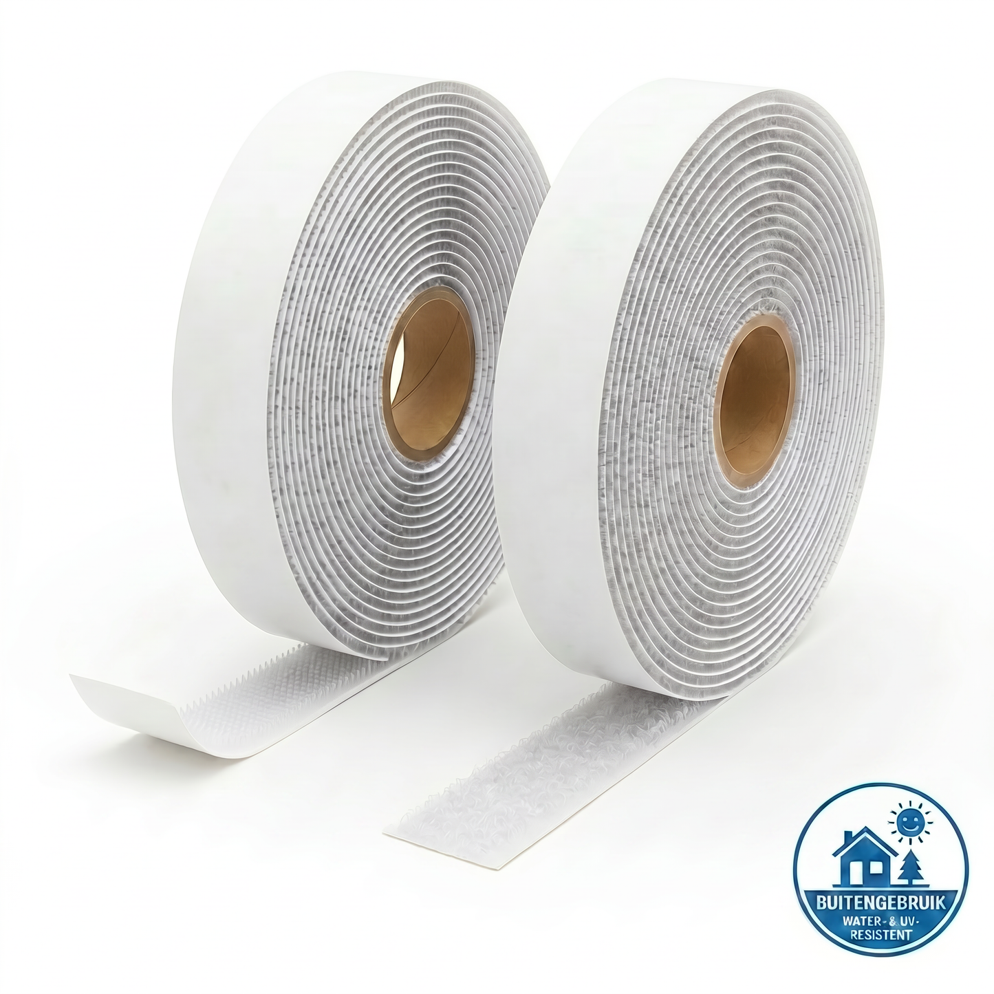 Klittenband Zelfklevend voor Buiten - Acryl 16mm op rol - Wit - Haak + Lus