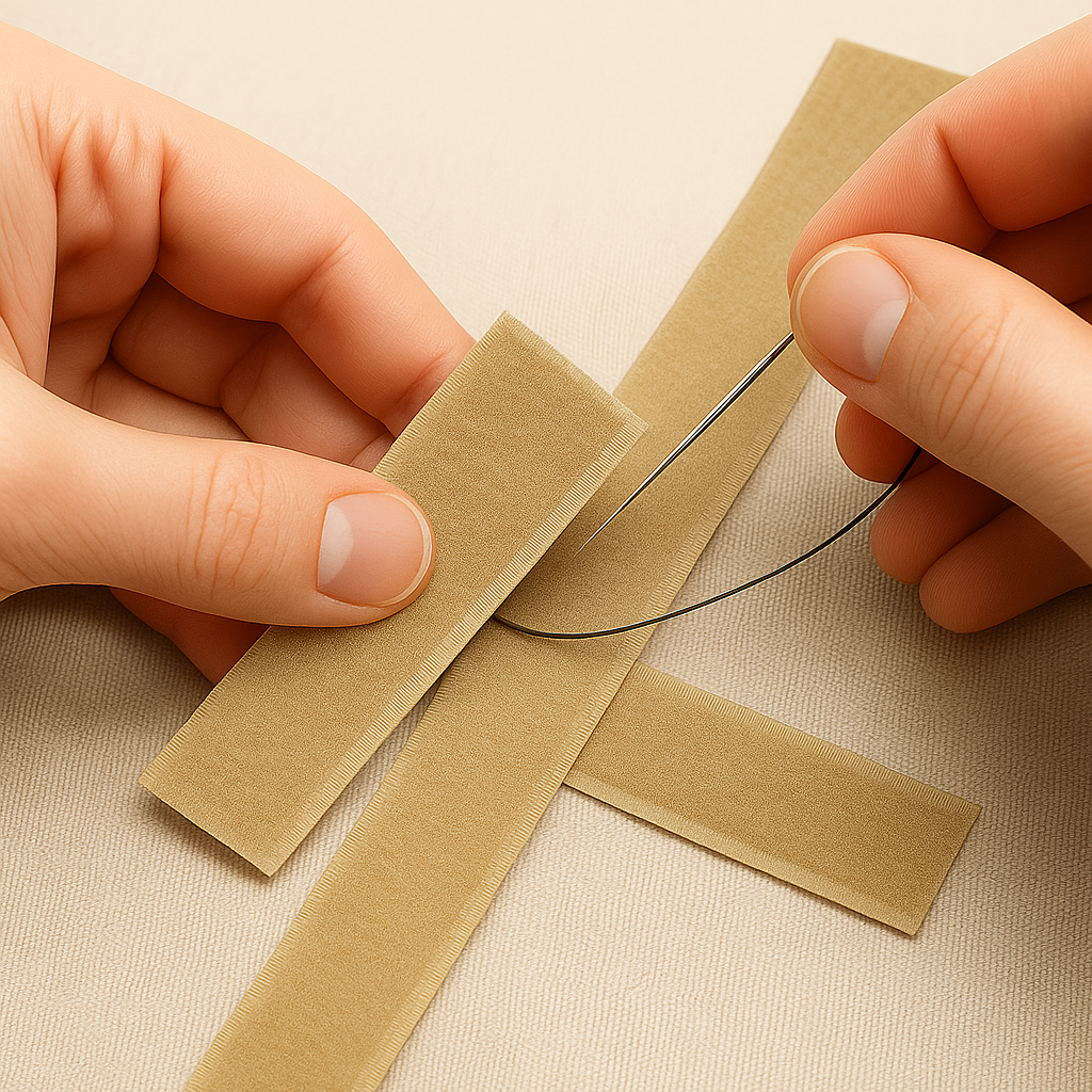 Klittenband beige naald en draad