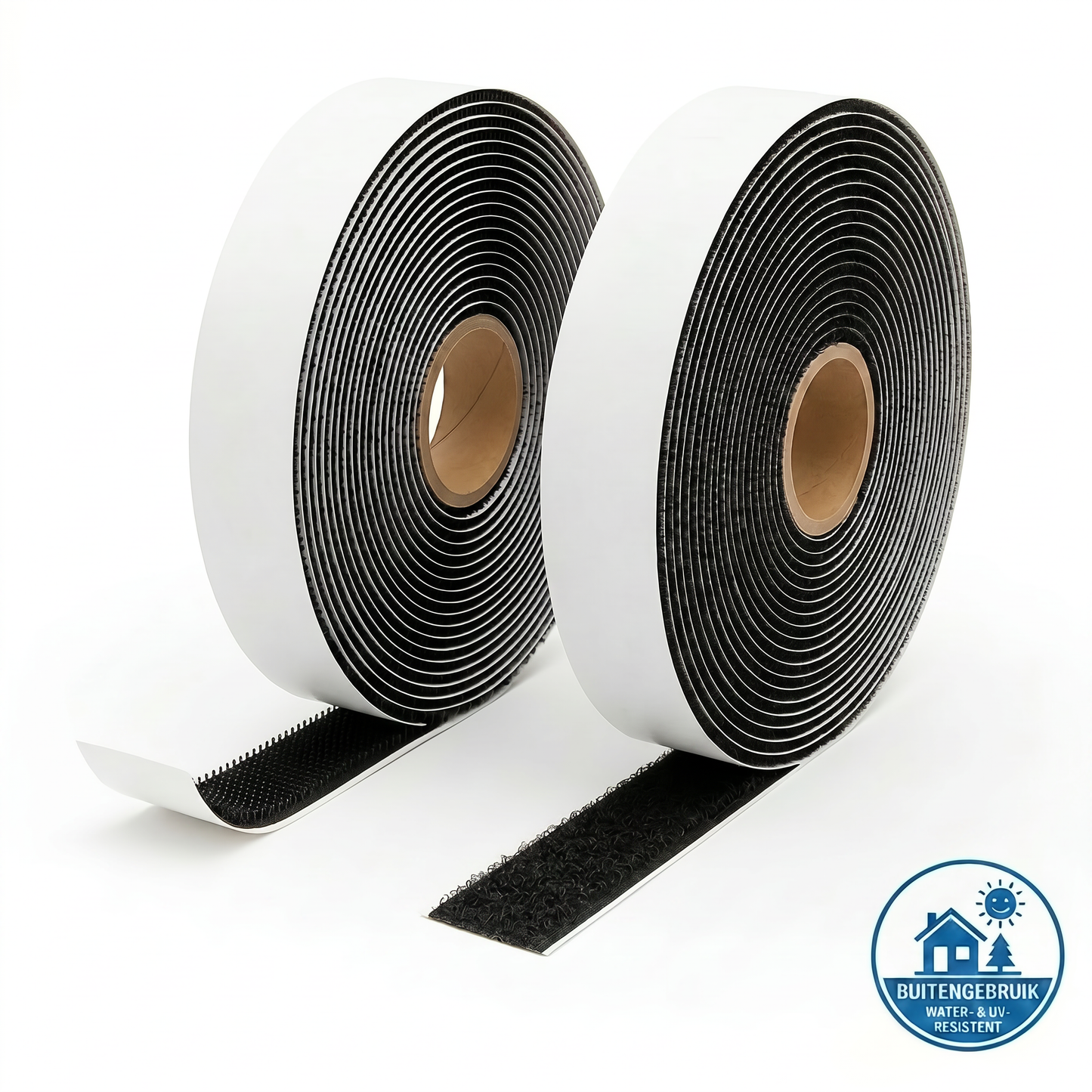 Klittenband Zelfklevend voor Buiten - Acryl 16mm op rol - Zwart - Haak + Lus